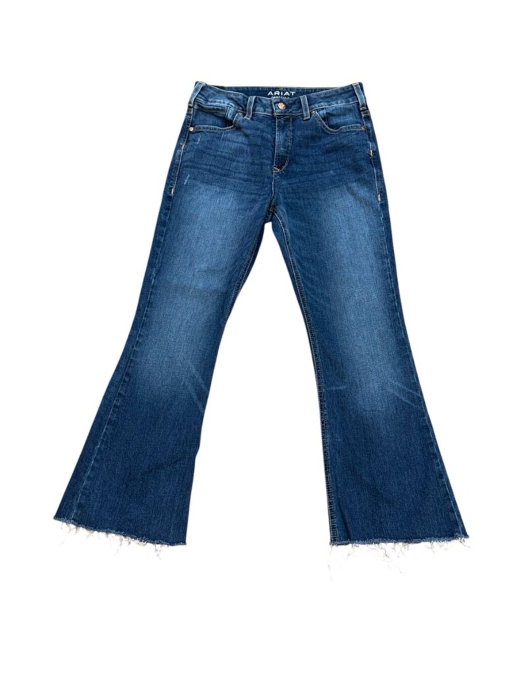 Ariat Premium High Rise Flare Raw Hem Dark Wash Denim Jeans 28R Blue Lake‎